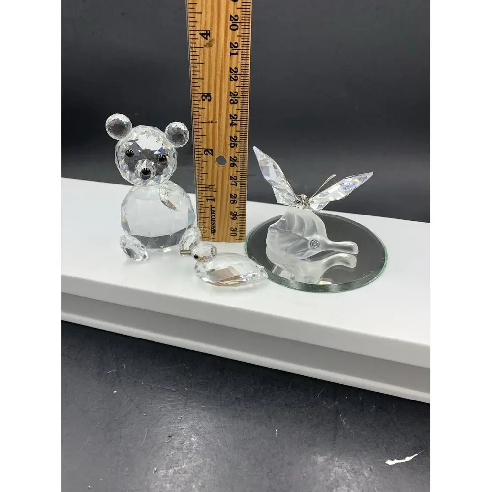 LOT 3 Swarovski Crystal Figurines Bear, Butterfly on Frosted Leaf Mini Duck READ